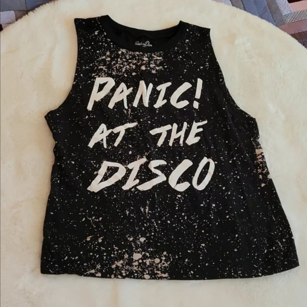 Panic! At The Disco Black Paint Bleach Splatter Sleeveless Graphic Band Shirt
